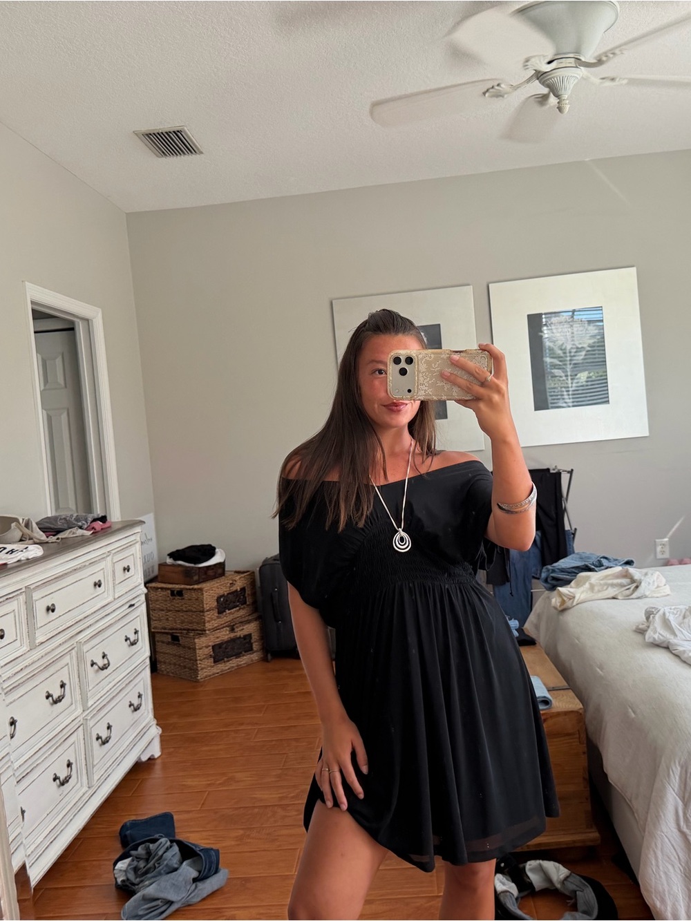 Old Navy Black Off-Shoulder Mini Dress